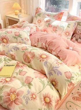 尊客||全棉舒加磨毛印花床上四件套套床单秋被冬款HCHC纯棉保厚暖