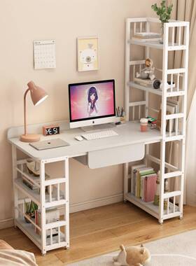 电桌台家用书桌架一体桌现NMW式代学生卧室脑写字学习桌奶油书风