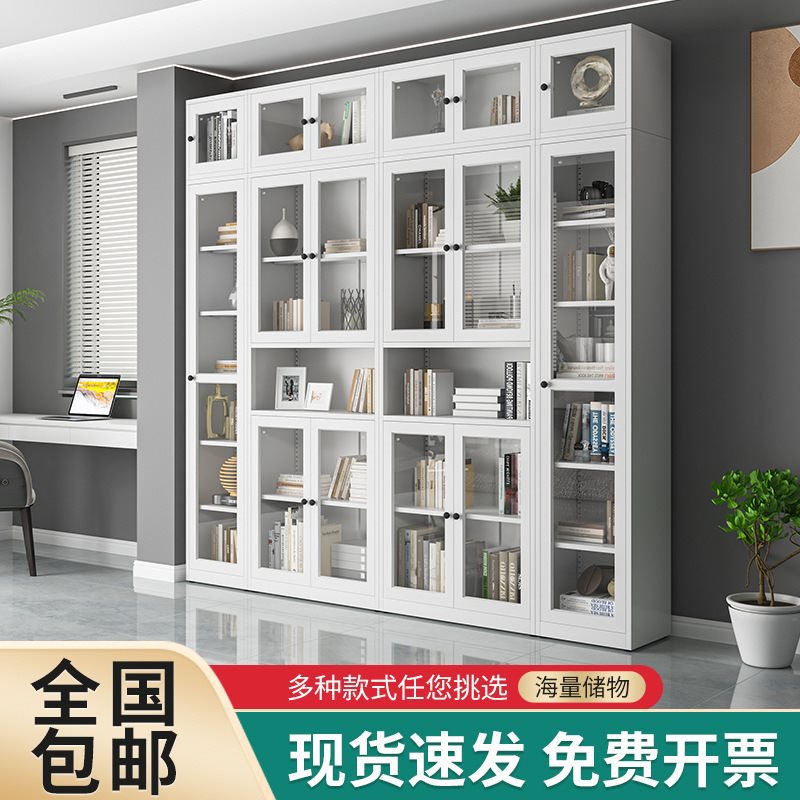 客厅简约铁艺玻璃门防尘书柜