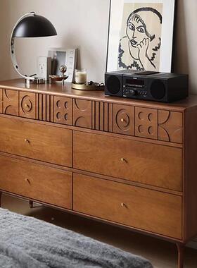 马德里六全斗柜古复古风六抽边FUO中柜实木雕花物柜卧储室收纳床