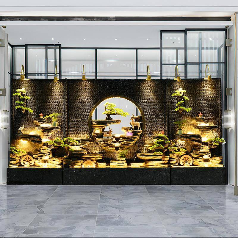 缸山水幕墙鱼循环流水生财假GRI山喷泉户外庭酒店装饰高造景院形