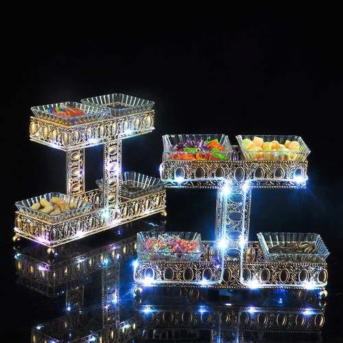 酒吧K光TV创意层四格铁艺果盘七彩灯水果发拼盘小吃碟点心双TRGH0