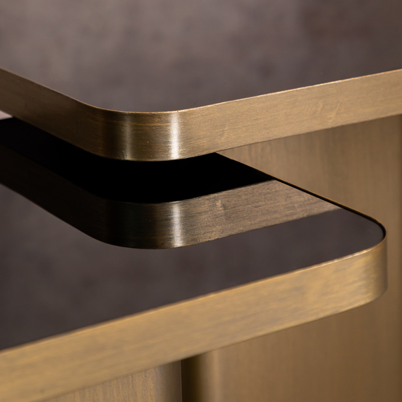 复古简约设计家具客厅沙发方形边几铜色金属茶几镜面玻璃钢化整装