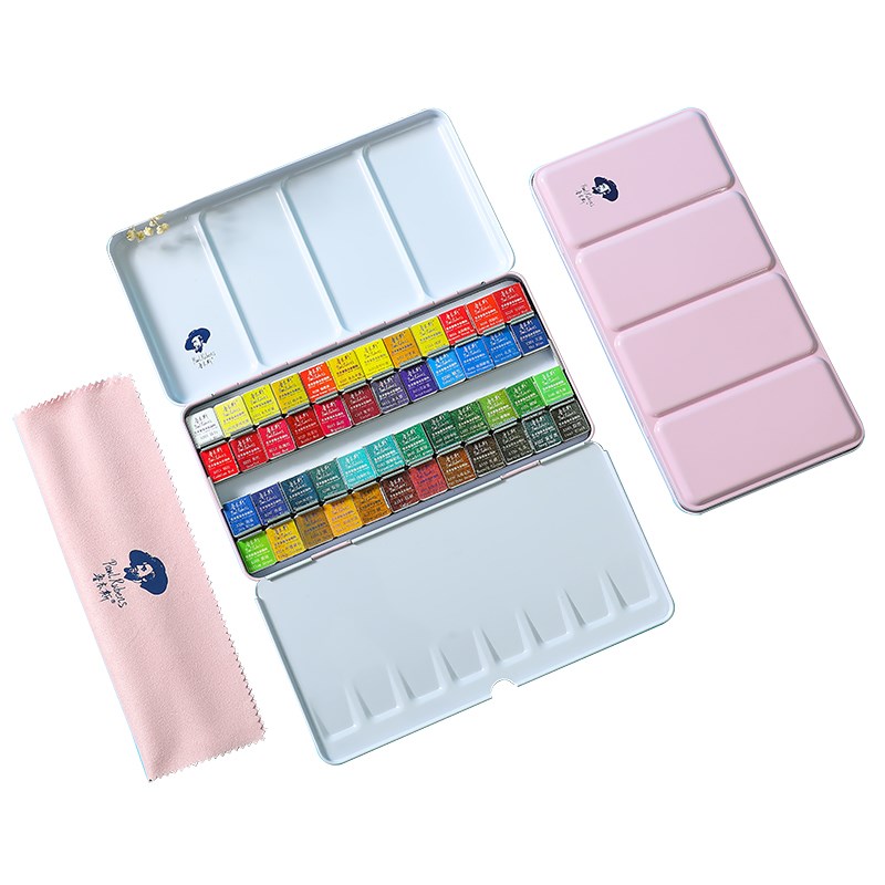 鲁本斯固体水彩颜料2色珠光色铁盒清新款粼光固体色便携式块状