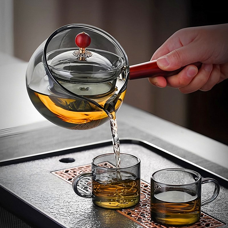 侧把玻璃煮茶壶家用耐高温茶壶单壶旋转逍遥壶小青柑泡茶器具套装