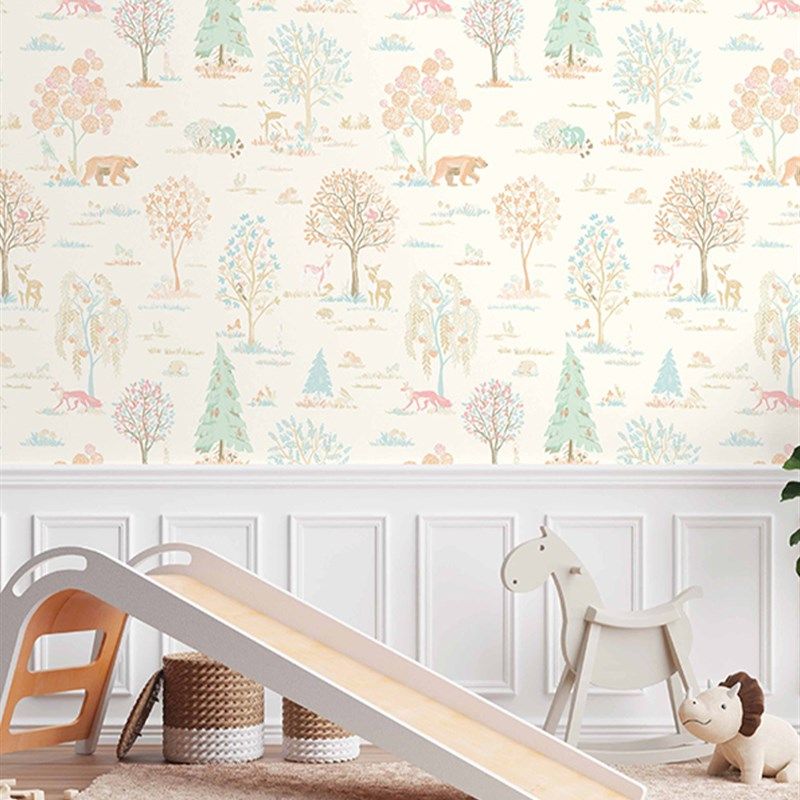 韩国AV进口防水可擦儿童房童趣森林黄绿米灰AB版纯色客卧背景墙纸