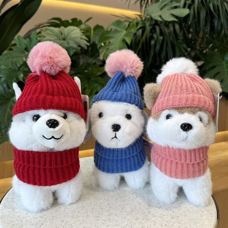 可爱冬装狗狗公仔仿真小狗毛绒玩具哈士奇柴犬吉娃娃毛绒玩具礼品