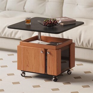 实木升降茶几沙发边几可移动樱桃木旋转边柜客厅小户型阳台小方桌