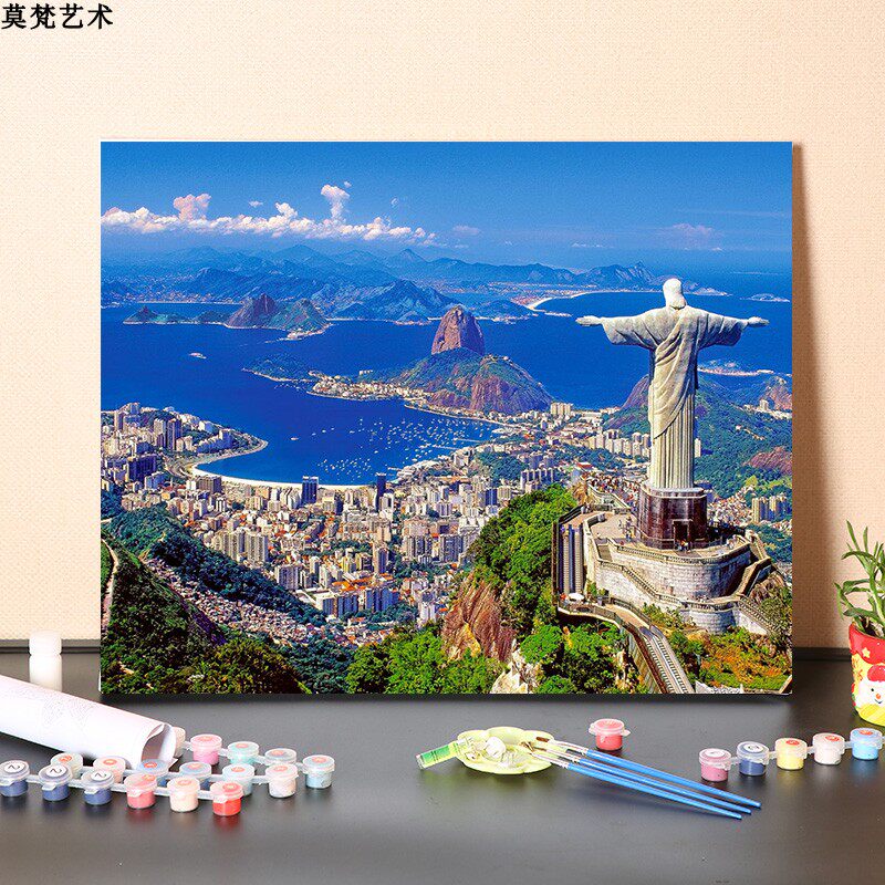 数字油画diy手工填充巴西里约热内卢城市风景手绘涂色油彩画画
