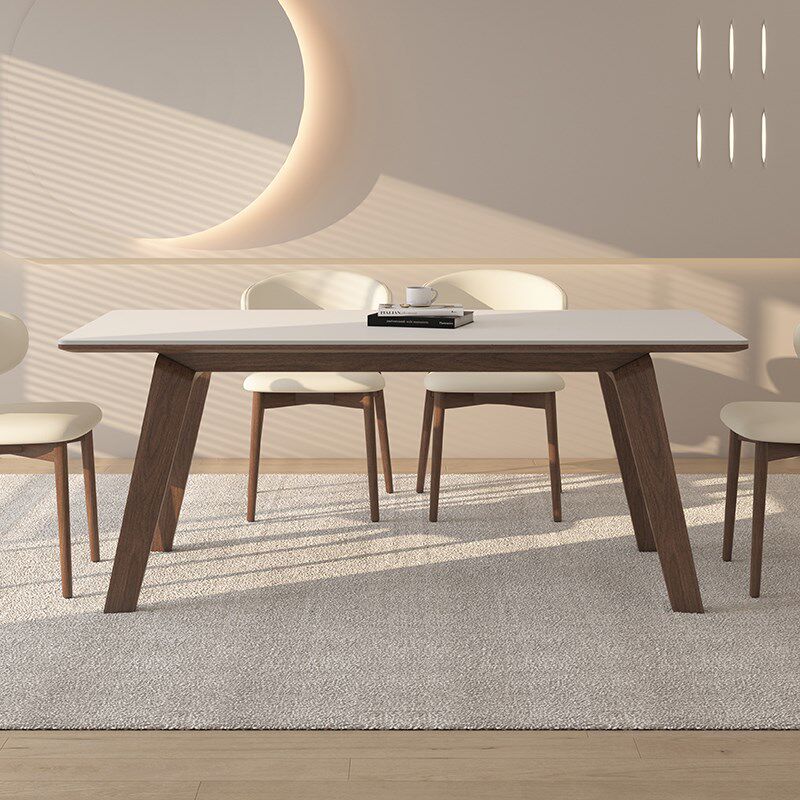 德利丰实木岩板餐桌白蜡木家用奶油中古风高级感原木全托吃饭桌子