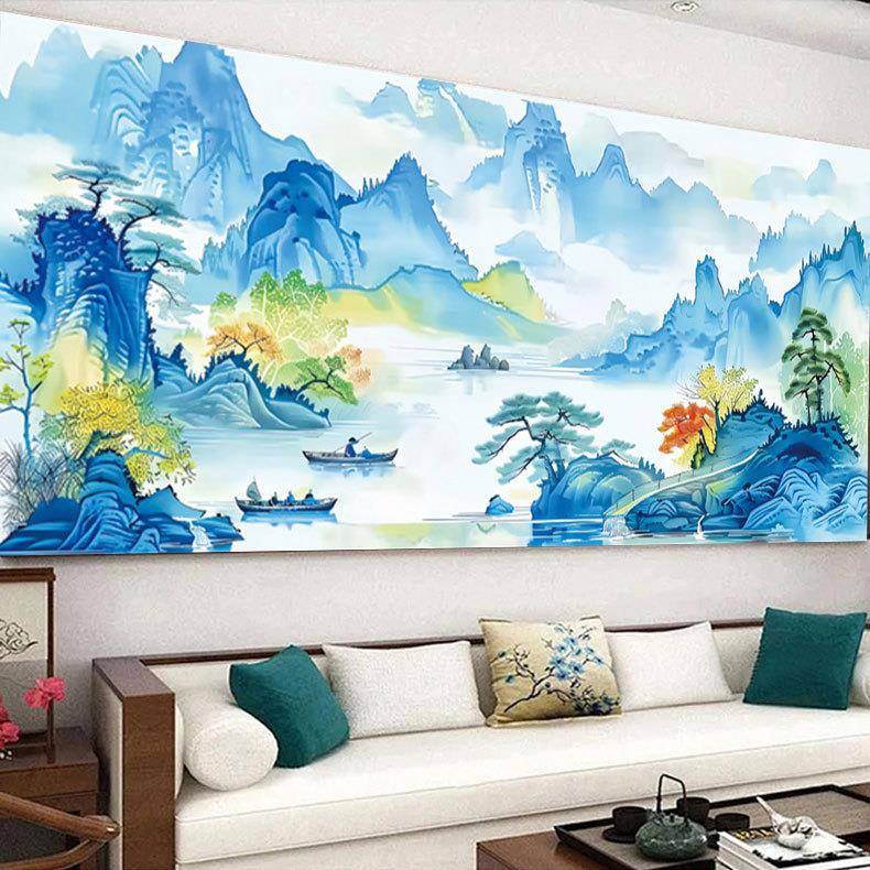 春江水图字绣20山2暖5新款线绣十客厅风景水通用画大幅满绣自己绣