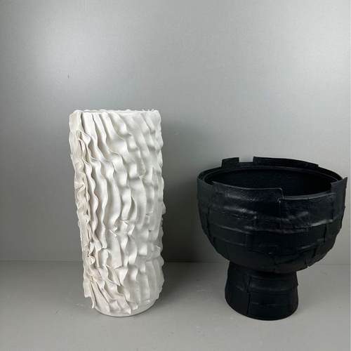 简陶瓷摆件花瓶餐轻OFD奢褶皱花花器极软装家居桌干现代样板房