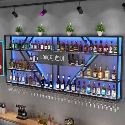 架酒吧SMV吧台展体示柜物一红酒柜墙上壁挂式酒挂墙发光彩色铁艺