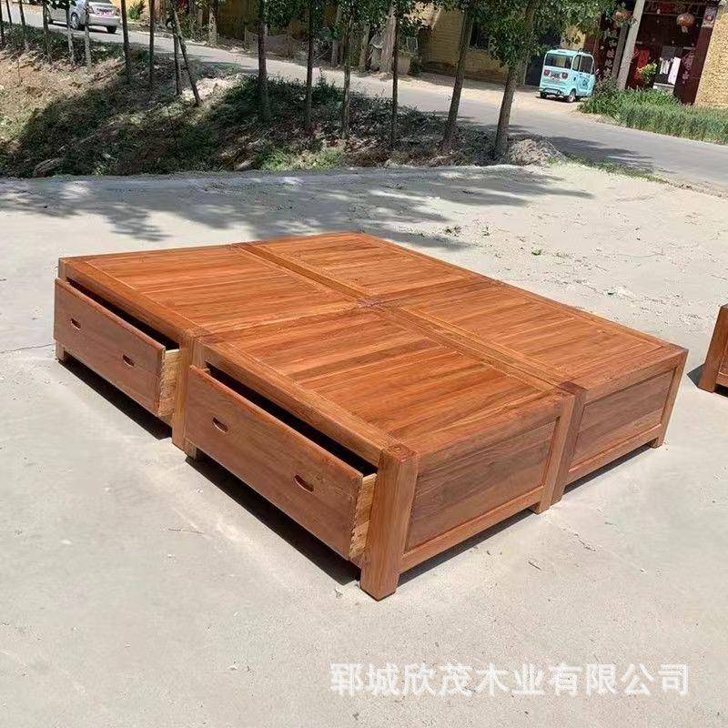新中式卧室实双人床老木榫卯结榆ZWN构实木床榻米榻双人储木物床