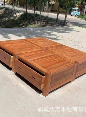 新中式卧室实双人床老木榫卯结榆ZWN构实木床榻米榻双人储木物床