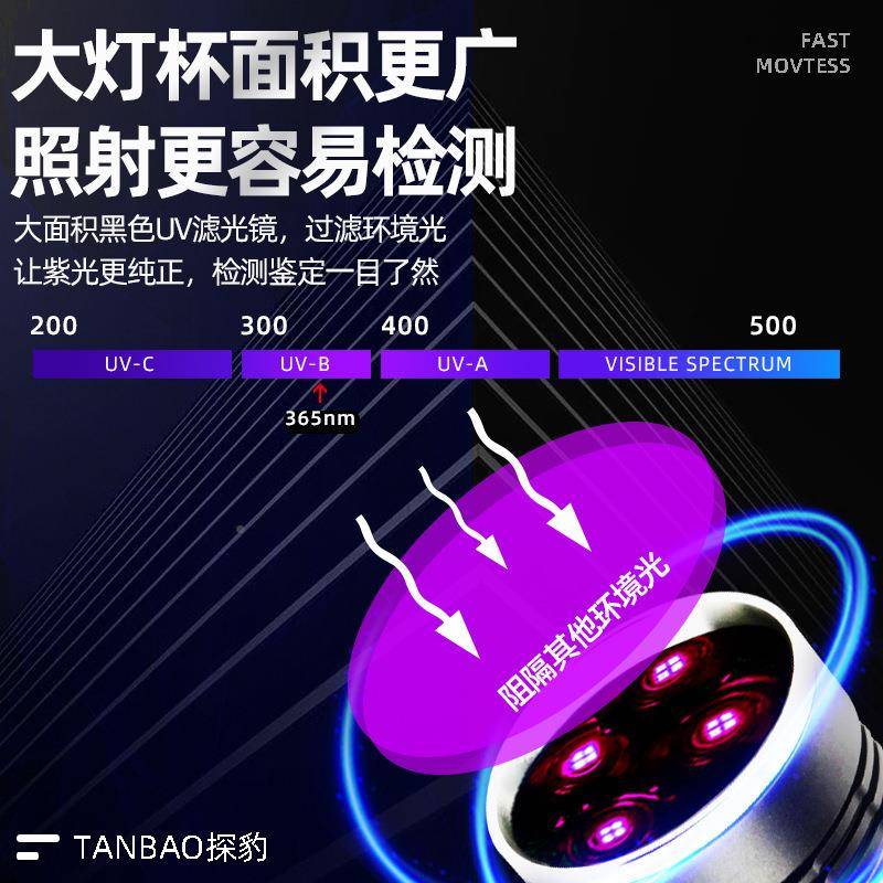 HGH率大功紫光灯鉴检定专用手电筒VU胶水固化烟酒陶瓷蜜蜡验钞防