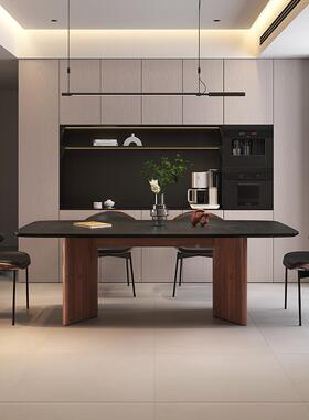 全实木餐桌中风黑胡古奢桃色asgd5现代简约轻意式极简色岩板餐黑