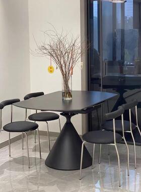 GY1022奶油风形岩板餐桌旋转伸缩多功能桌华圆尔方变圆白色两用纯