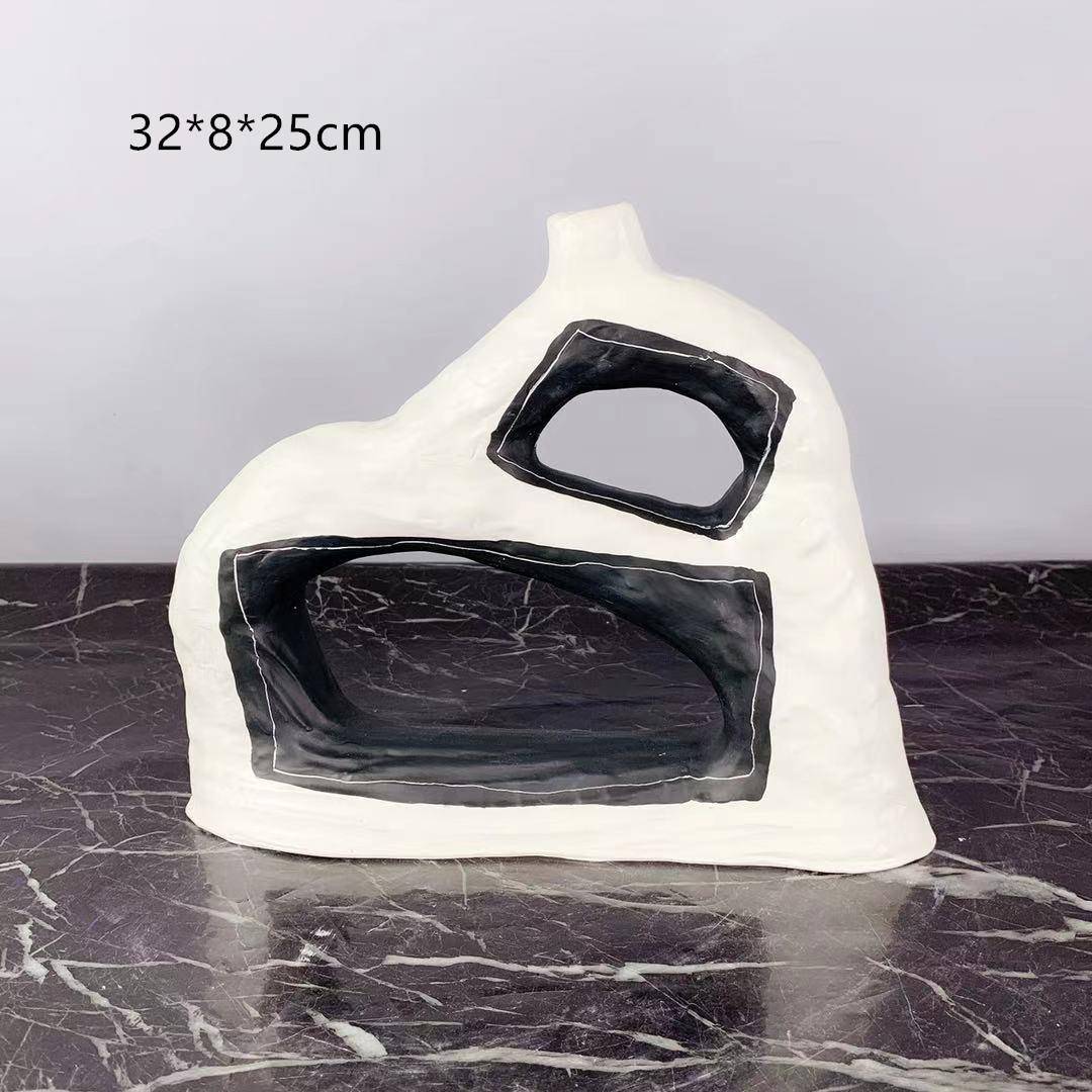 现简约创几意黑白树脂何镂5456空摆件花插样板代售房楼处书柜软装