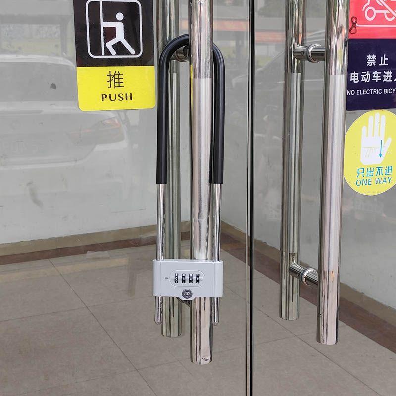 密码型锁玻C型璃锁密码锁双双门开防门剪盗锁店铺加长插防锁形锁