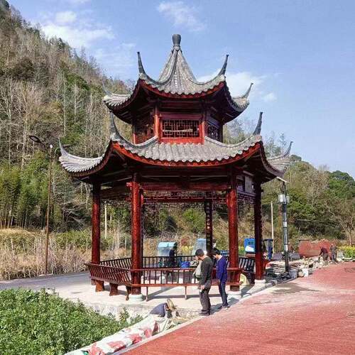 户外腐木实木八角防仿古古建双角层重檐VPD八角凉亭六亭三层景观
