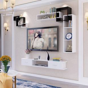 装 创意约格简子免571打孔饰置物架搁板层架电视背景隔板挂墙壁架