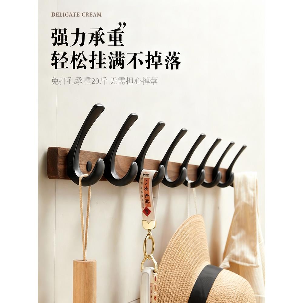 后?胡木挂衣钩入户玄关门挂衣帽钩试衣间墙免Fh(b*&aq壁桃打孔挂