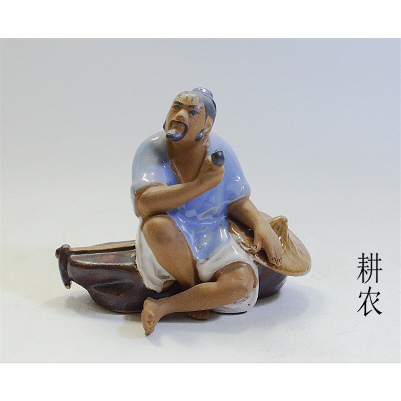 中式古代人物陶瓷耕农假山盆景摆件人物造景装饰家居书桌装饰品