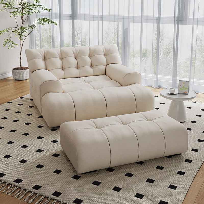 新款奶油风单人贵妃沙发懒人椅布艺客厅小户型卧室阳台沙发组合