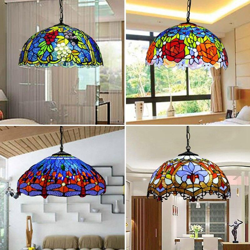 华豪欧式地中海复古吊灯彩色玻璃酒吧餐厅吊灯创意客厅小卧室灯具