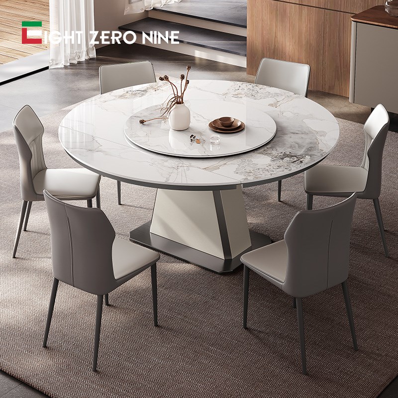 方圆两用岩板餐桌家用小户型设计师变形可方圆靠墙省空间意式餐桌