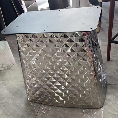 水波纹不锈钢镜面桌架大理石桌腿奢石桌脚岩板餐桌脚金属脚架底座