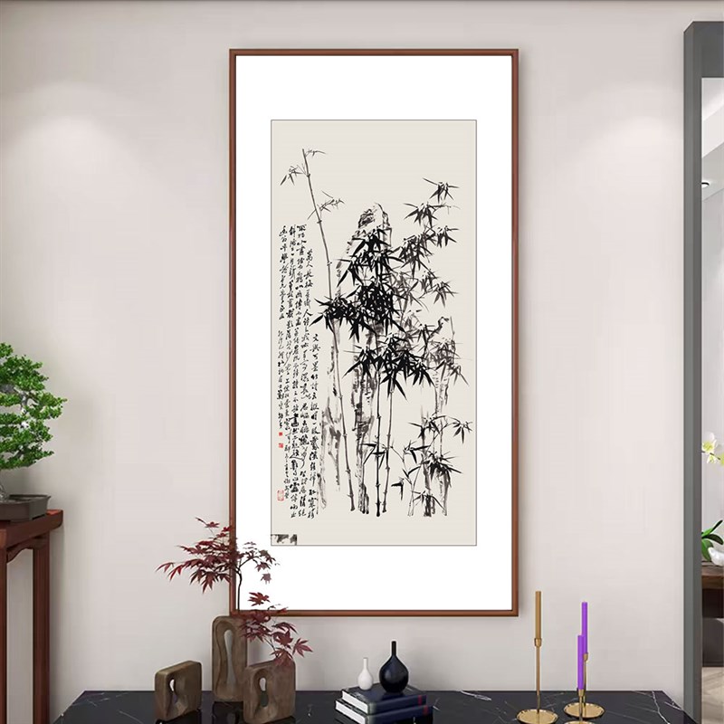 郑板桥水墨竹画 划中式入户玄关墙壁国画 划走廊过道茶室书房装饰