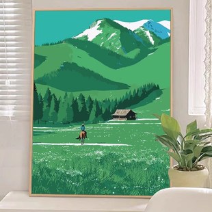我 饰画彷油画风景森林田野清新治愈卧室客厅摆挂画 阿勒泰成品装