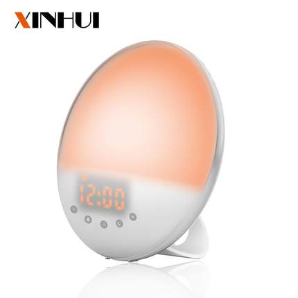 2025款双闹钟日落出唤醒七彩灯床头小夜灯灯led闹钟XH-313日伴睡