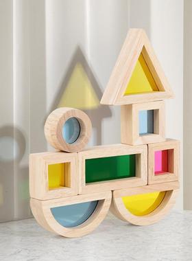 氏儿蒙童玩具色亚克力透22011光积木光感片官透明镜幼儿园彩教具