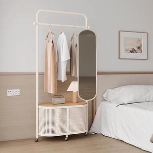 体动身穿衣镜仿ZZL挂架镜一子卧室玄关衣帽架法式 风奶油落地衣藤