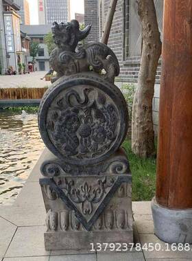 石雕一门23424墩对家用别子墅门口青石抱鼓麒石貔貅狮麟象仿古门