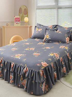 防滑棉床THC裙单件棉仿全双层花边床罩仿纯席梦思保套韩版床单床