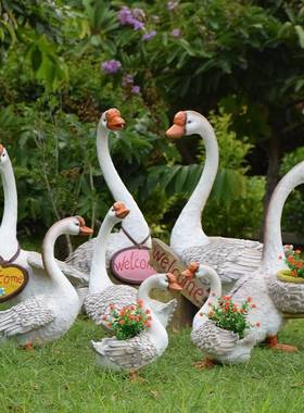 户园林景大观欢玻外璃钢雕塑仿真动物白鹅摆迎件鸭1011子花缸庭院