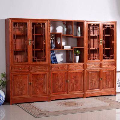 简易架新中书式落地木门书柜家用实一体整墙带书柜博古00866架组