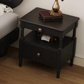 法式 复古黑色白蜡间家木实木床头省柜小型卧室1A12空用床边收纳柜