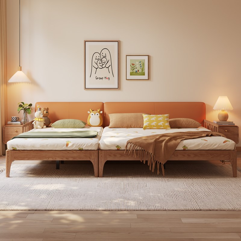 二胎家庭子母床一家四口实木软包围栏护栏加宽拼接2米x2米2超大床