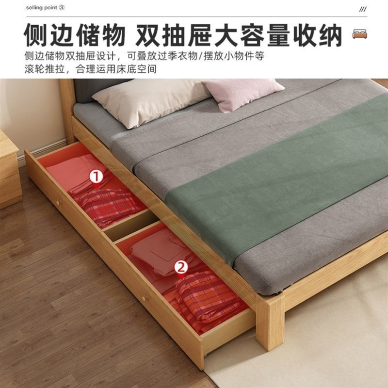 实木床现代简约1.8米主卧人床软包1.2米经济型单人床架出租房床