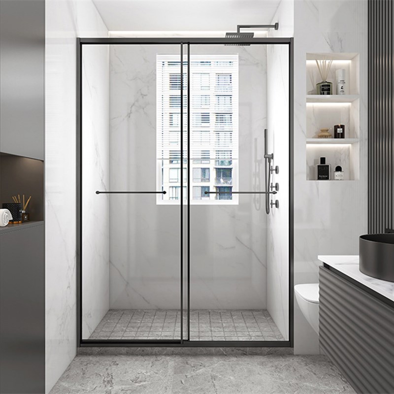 黑色窄边2.5全包框不锈钢淋浴房双移门干湿分离钢化玻璃浴室推拉