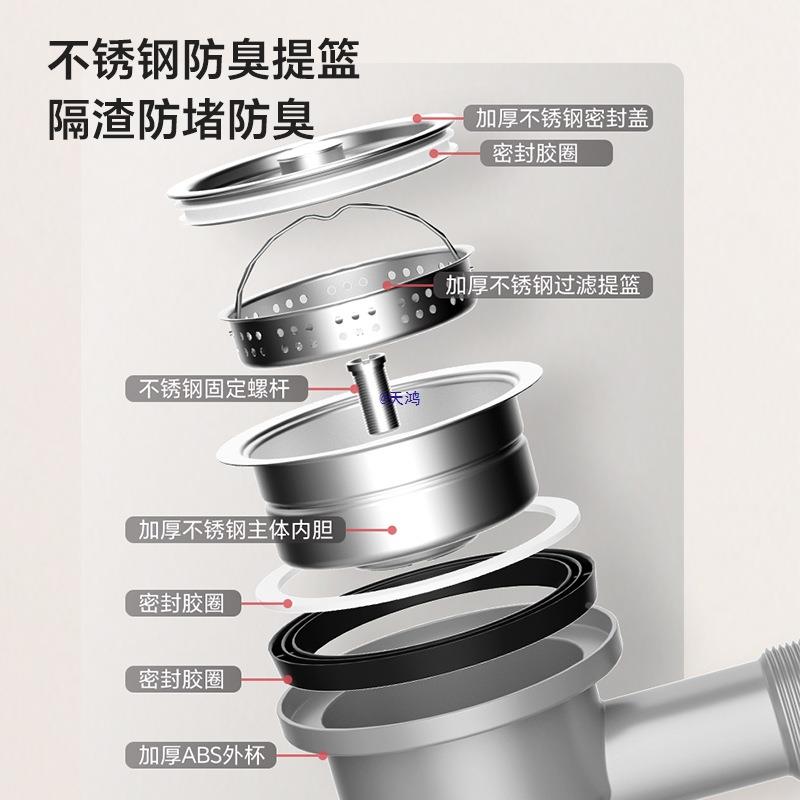 台洗口衣阳台柜下水管装陶瓷套岩板双盆XYTSP-11高低大小排水管配