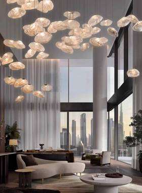 复式楼梯长l吊LVZ灯餐别墅客厅厅玻璃纤水晶轻奢公寓oft组合维云