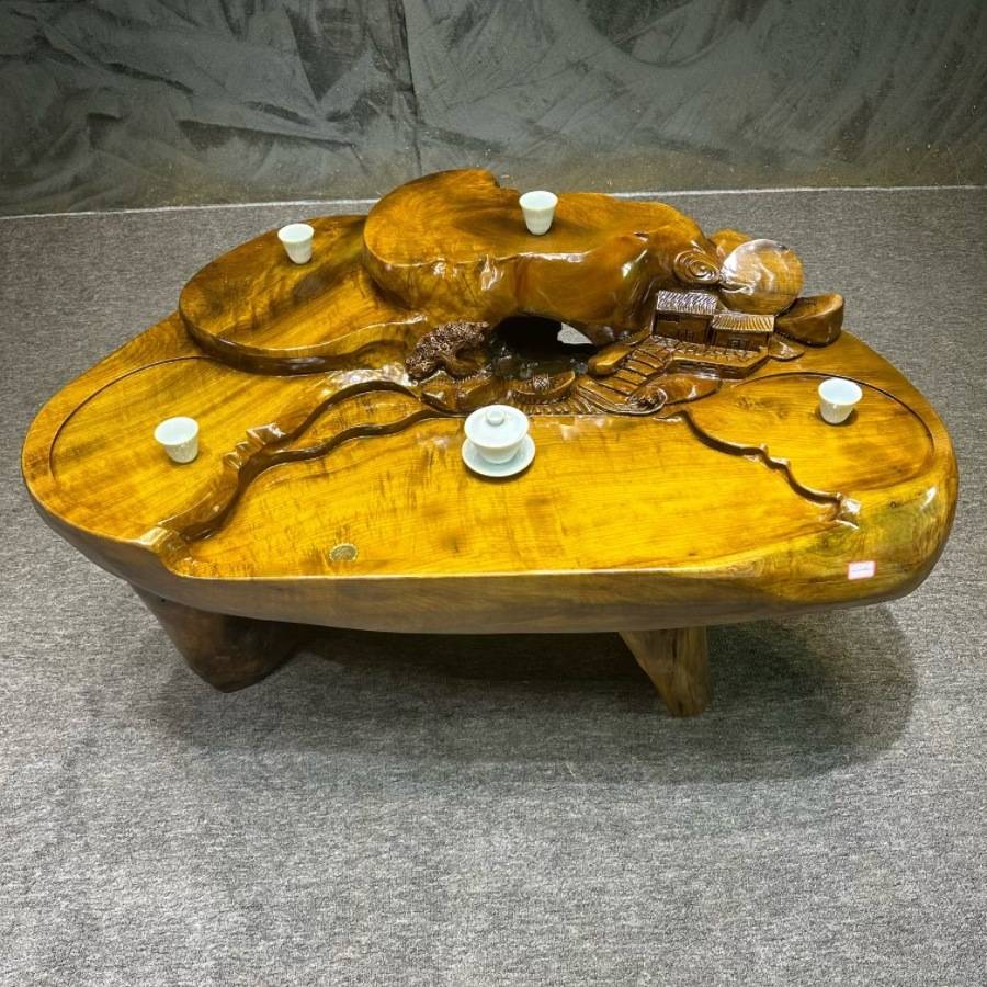 价根雕茶台香樟木金丝楠实木茶桌树头整体树根雕刻茶几鸡翅木