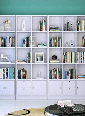 柜书层架组合落CAZ地带门储物柜式架木质板办公室书架带抽书屉书