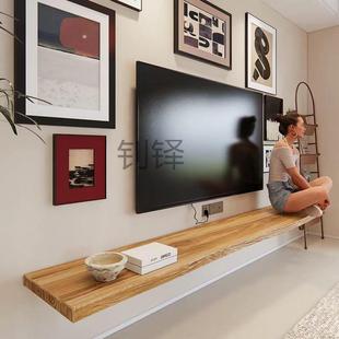 原木实木一字隔板悬空挂电视CJD柜整厅块实墙木板客小户型简现约